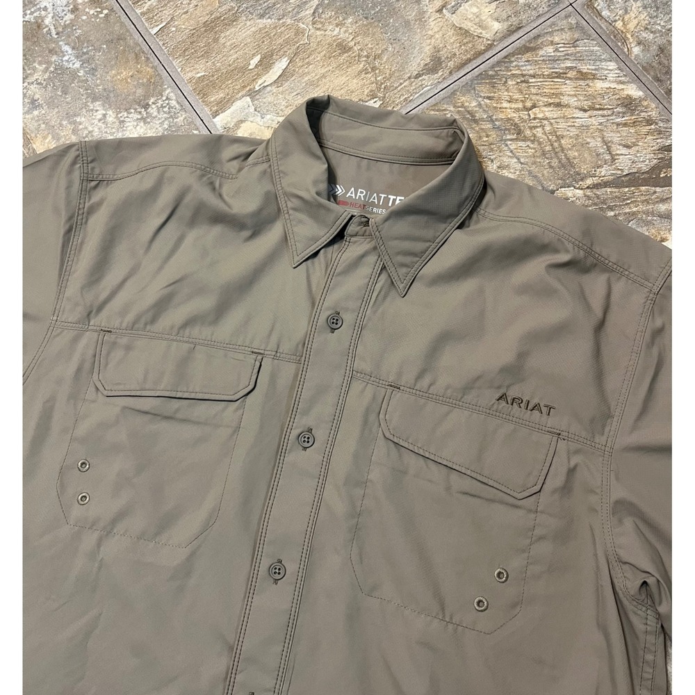 Ariat AriatTEK Shirt Mens Small Tan Heat Series Short Sleeve Button Up - Picture 2 of 9
